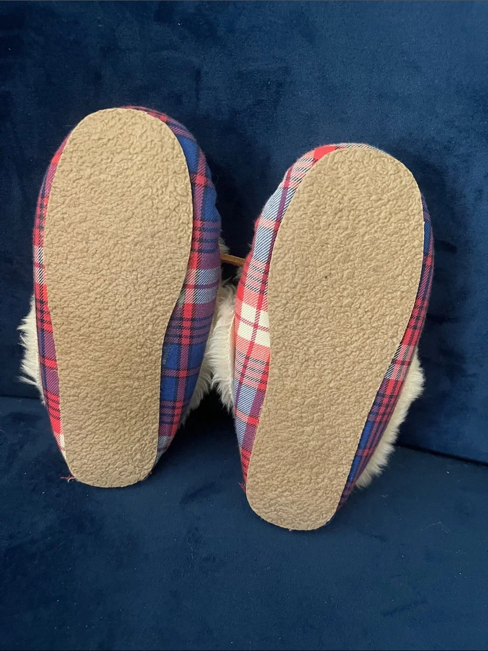 Crewcuts Fleece-Lined Kids Plaid Moccasin Slippers - Cream Trim